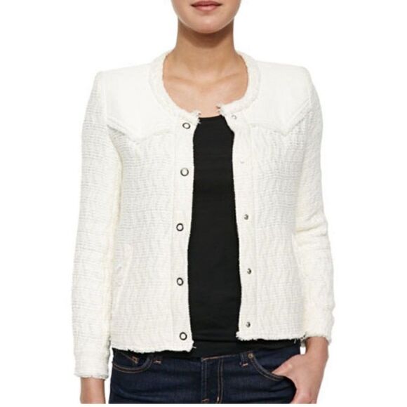 IRO HALSTON Ecru Textured Woven Jacket Size 36 - Picture 1 of 8